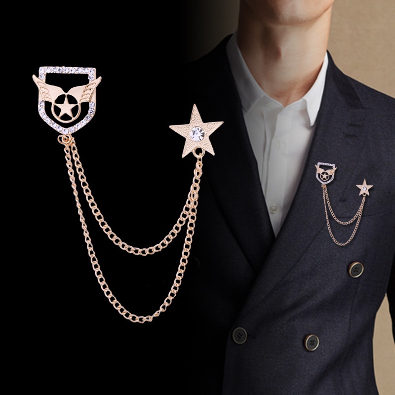 EFAN Ghim Cài Áo Hình Ngôi Sao Năm Cánh Đính Đá Thời Trang Cho Nam