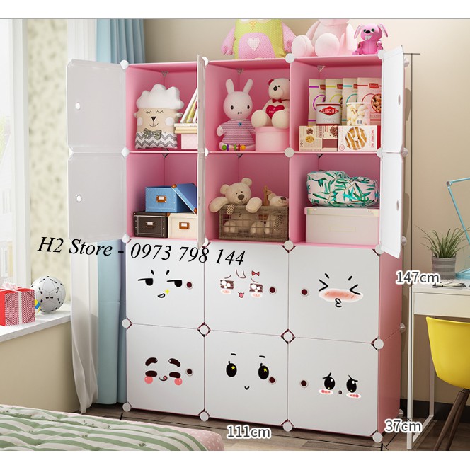 TỦ NHỰA LẮP GHÉP 12 Ô CỬA MẶT CƯỜI ĐỂ QUẦN ÁO ĐA NĂNG THÔNG MINH