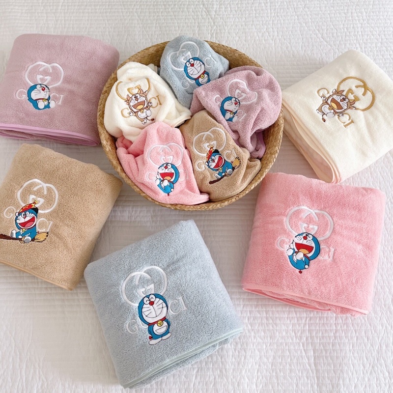 Khăn Tắm Doremon Set 2 Cái Bằng Cotton Siêu Thấm Hút, Mềm Mại Cho Bé