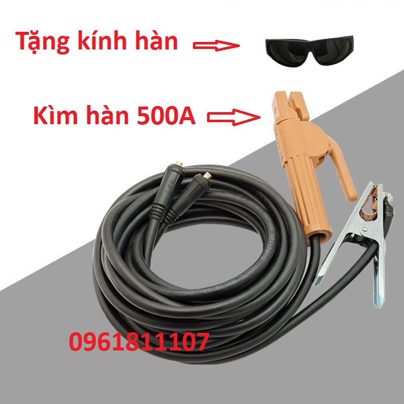 Bộ dây kìm hàn và kẹp mass 16mm 500A tặng kính hàn