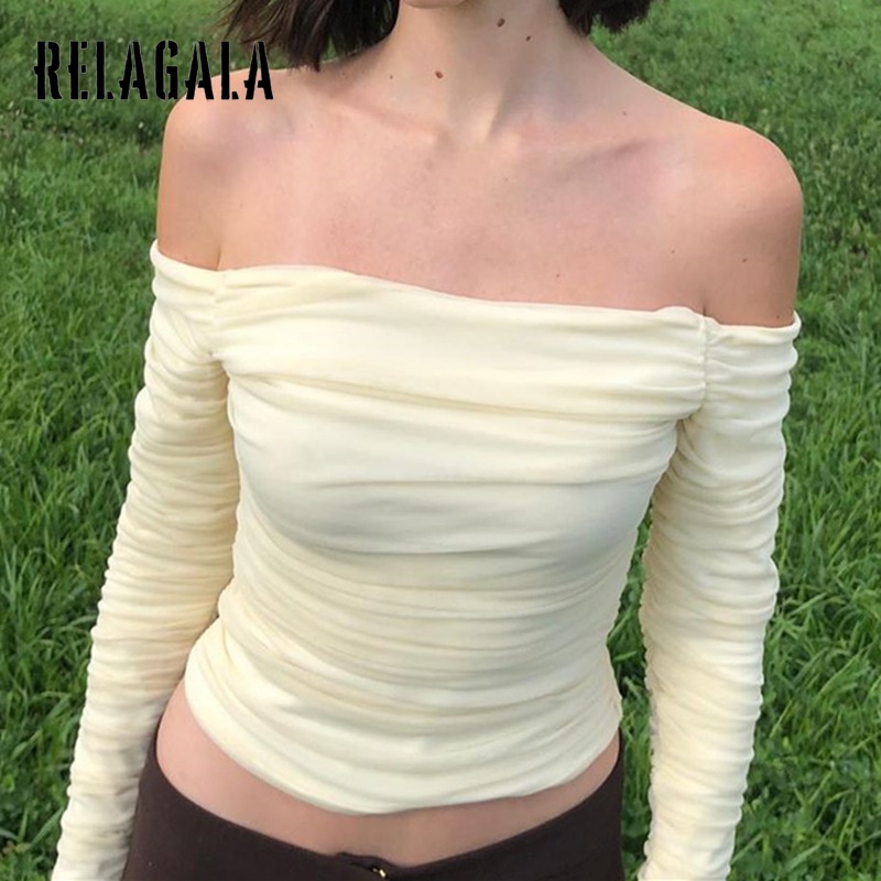 Áo Croptop Tay Dài Màu Trơn Dáng Ôm Phối Lưới Thời Trang Quyến Rũ Cho Nữ