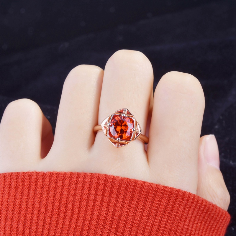 Nhẫn đính đá zircon hai màu hình hoa hồng kích thước tùy chỉnh thời trang cho nữ
