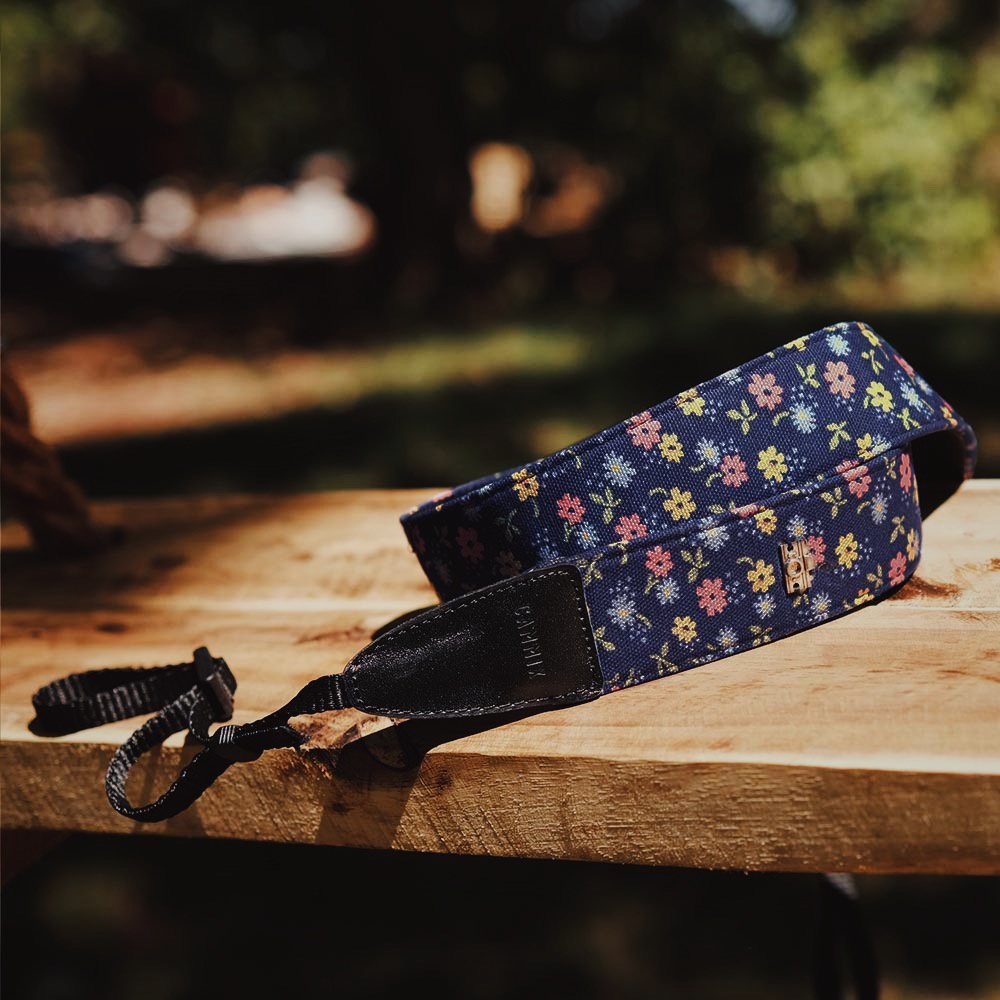 Dây đeo máy ảnh denim navy hoa - Camera Strap dành cho máy ảnh Sony, Canon, Nikon, Fuji,..... - Dây máy ảnh MadebyCammix