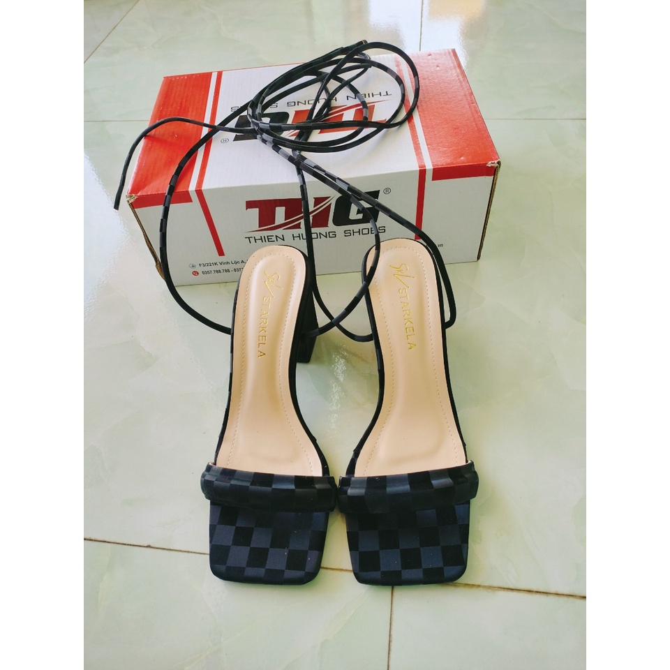 Giày sandanl nữ cao gót quai ngang cột dây chiến binh gót trụ 7cm