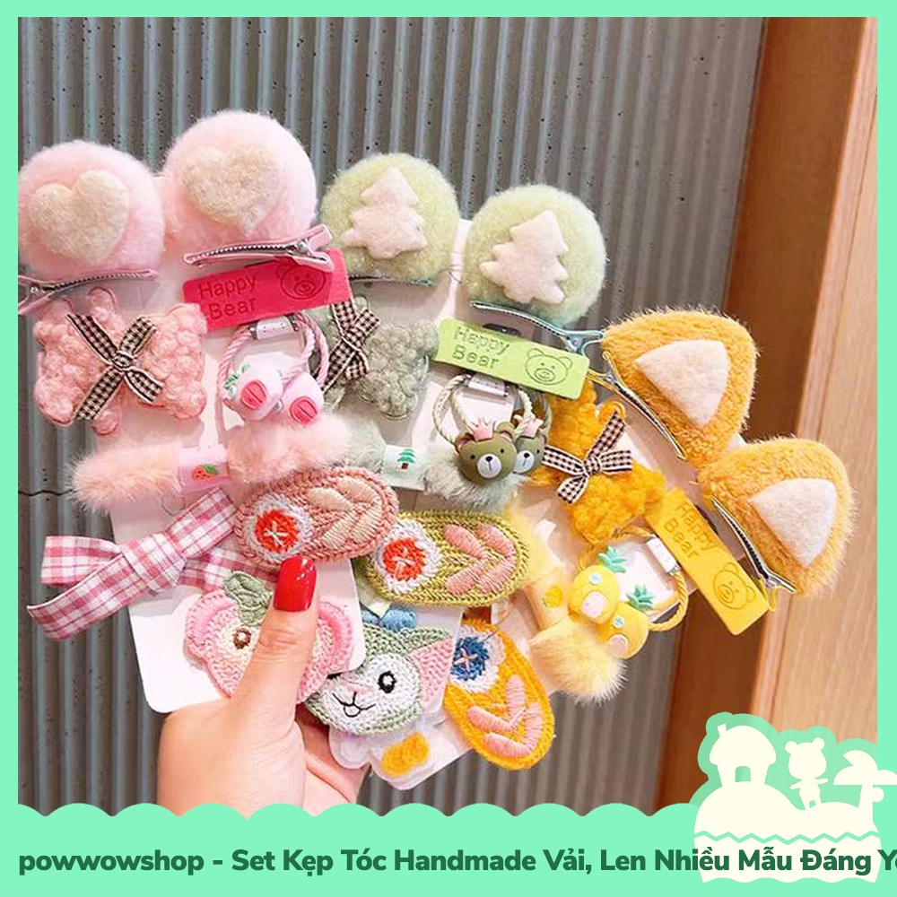 [Sẵn VN - Hỏa Tốc] Set Kẹp Tóc Handmade Vải, Len Nhiều Mẫu Đáng Yêu Hoạt Hình