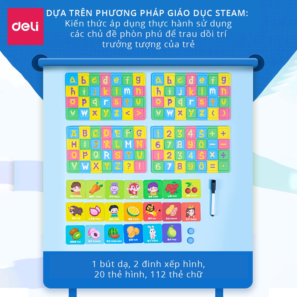 Bảng chữ cái, chữ số và hình ảnh Deli 74550 - có nam châm giúp bé vừa học vừa chơi - Bảng chữ cái nam châm