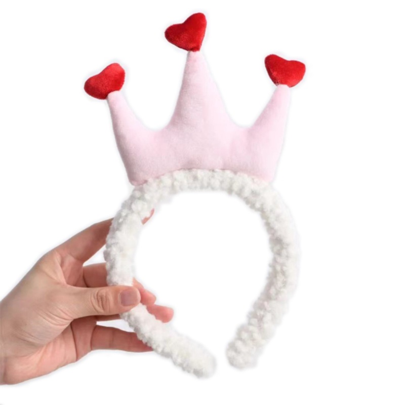 Băng Đô Cài Tóc Rửa Mặt / Trang Điểm Phủ Lông Mềm Mại Hình Vương Miện Trái Tim Đáng Yêu Dùng Khi