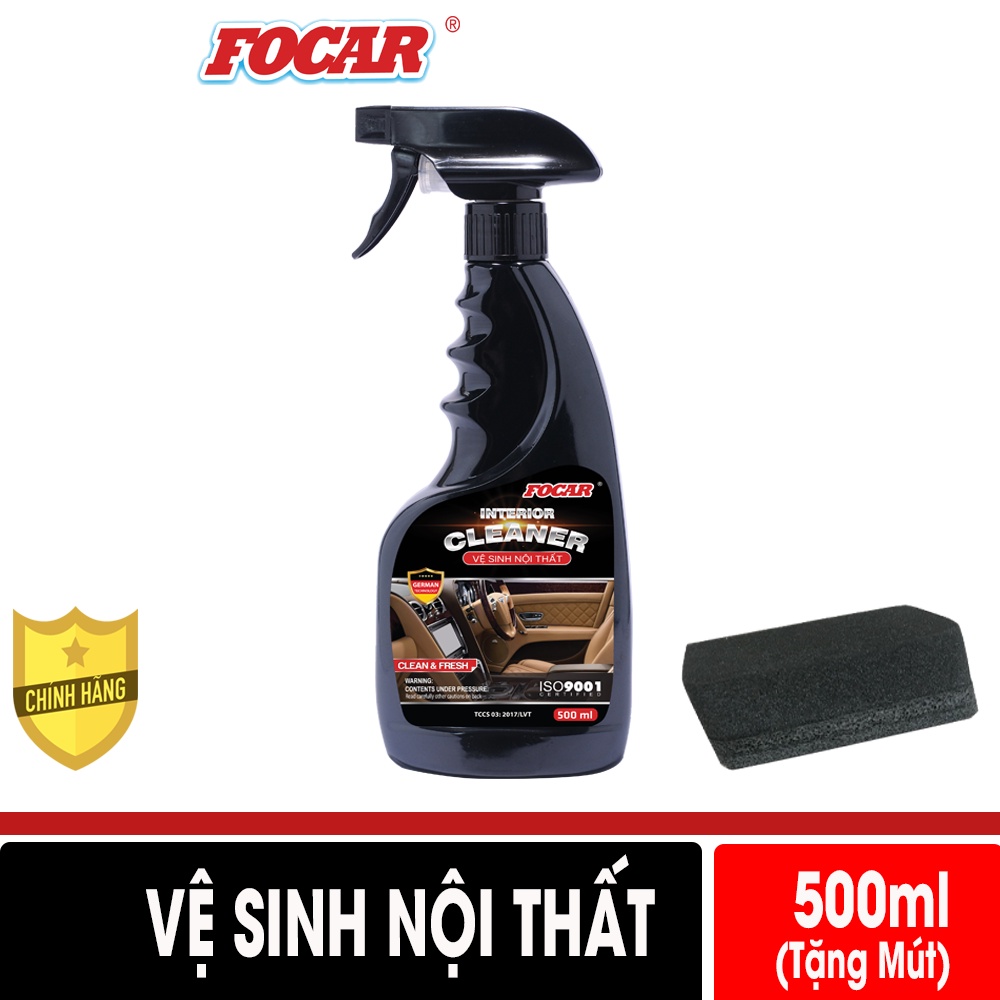 [SMART COMBO] Dung dịch vệ sinh nội thất ô tô FOCAR Interior Cleaner 500ml (Tặng mút xốp) - Tẩy ghế da, tẩy ghế nỉ