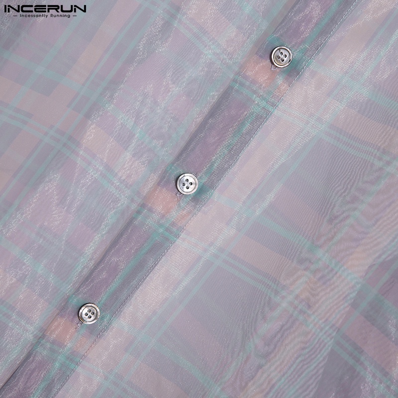 Áo sơ mi INCERUN dài tay nhìn xuyên qua quyến rũ cho nam