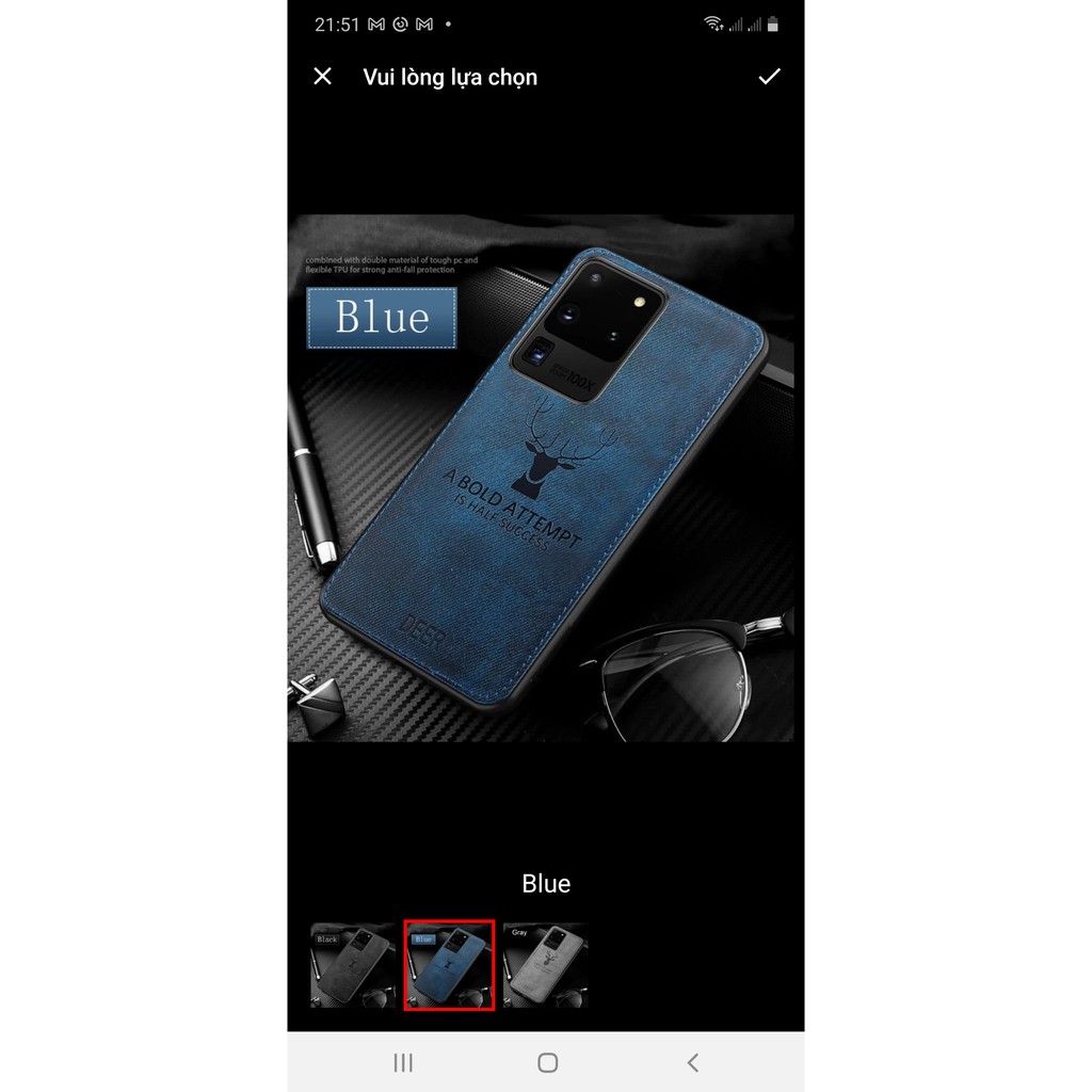 Ốp lưng Samsung S20 Ultra  chống sốc vân vải hươu thời trang