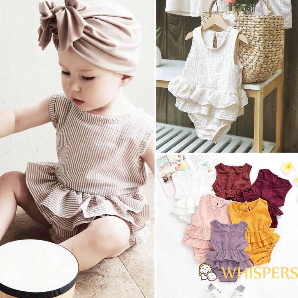 WHISPERS-Newborn Baby Girl Romper Solid Color Ruffle Tutu Dress Jumpsuit Sunsuit Outfit