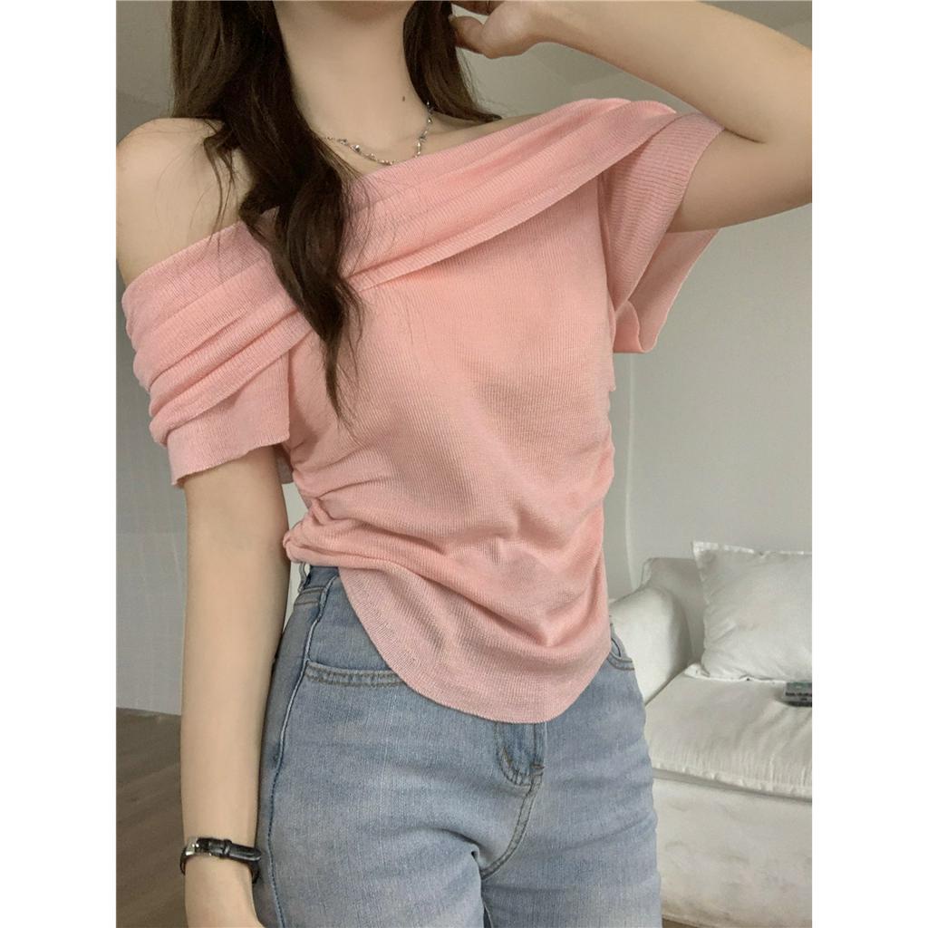 qkoole   Áo Dệt Kim Tay Ngắn Trễ Vai Thiết Kế Mới Thời Trang Mùa Hè Cho Phái