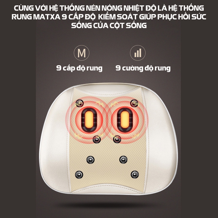Gối massage cổ vai gáy lưng TKT-09 rung hồng ngoại chườm nóng thảo dược nam châm từ tính giảm đau lưng cột sống