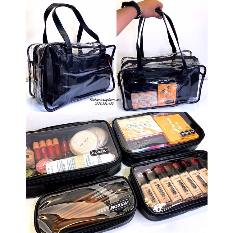 [Size 41CM] Bộ 5 Túi Đựng Mỹ Phẩm Make Up Trong Suốt BOXSW
