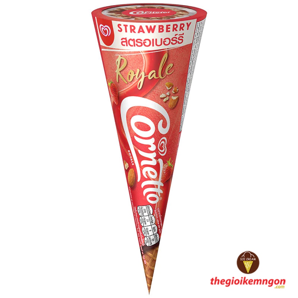 Kem ốc quế dâu hạnh nhân Wall's Cornetto Royale Strawberry 135ML