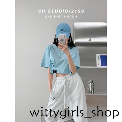 Wittygirls-áo Thun Croptop Tay Ngắn Dáng Rộng Thời Trang Mùa Hè Cho Nữ