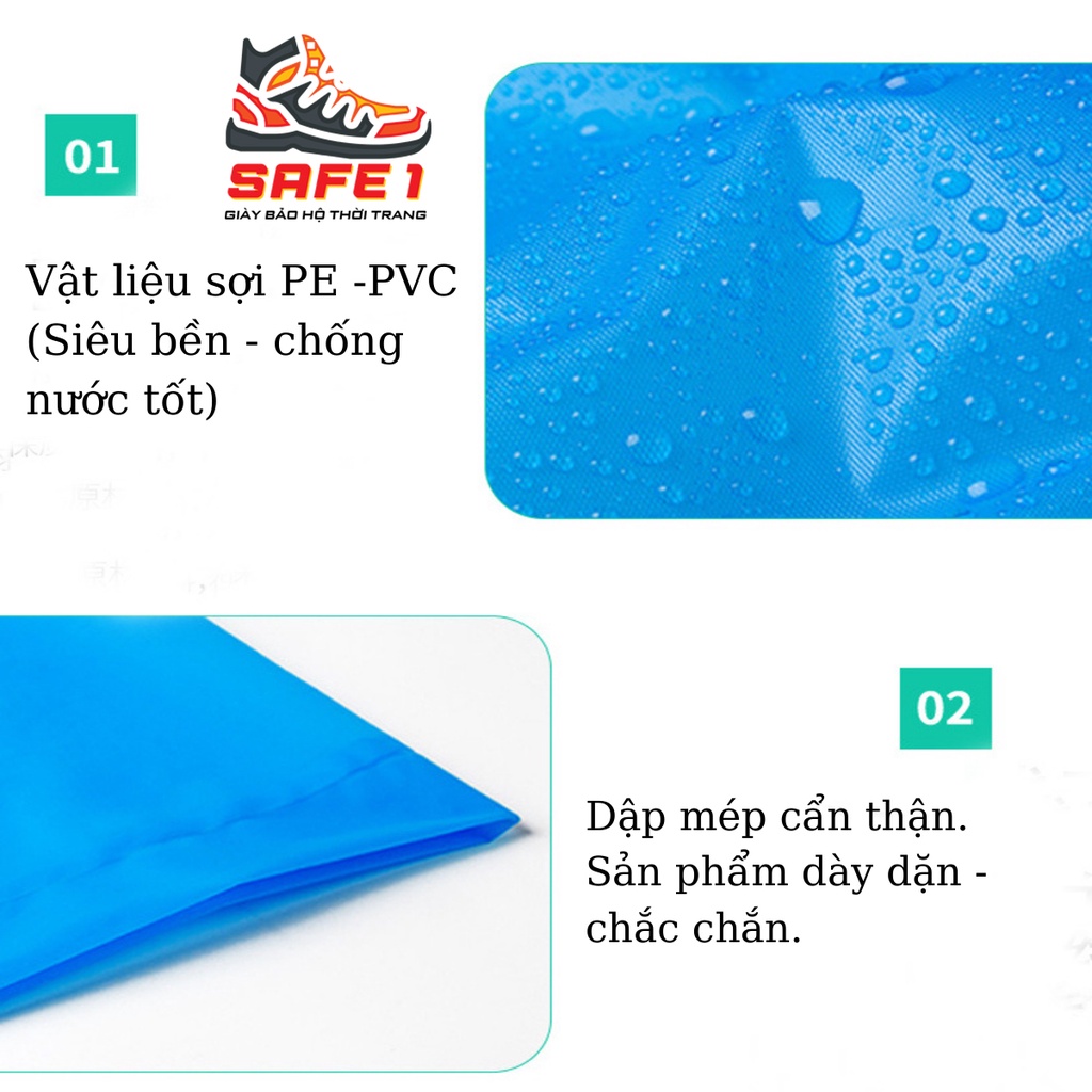 Áo mưa liền thân tay bo dày dặn chất liệu sợi PE-Eva. Kiểu dáng thời trang dùng được nhiều lần