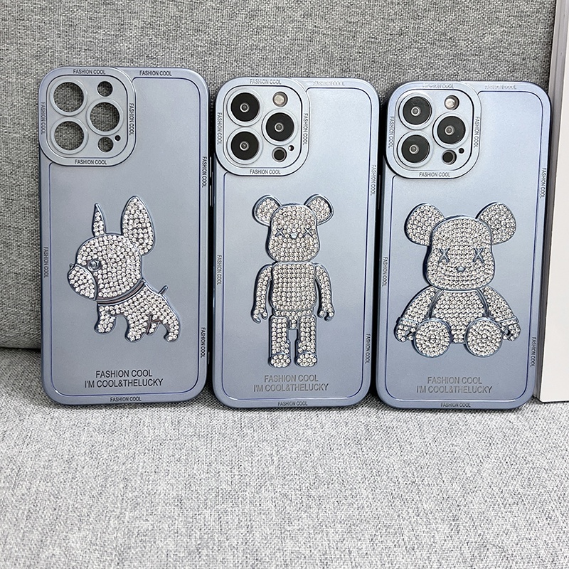 Ốp Điện Thoại TPU Mềm Mạ Điện Hình Gấu Đính Đá Thời Trang Cho iPhone 11 12 12Pro 13 13Pro 13Promax 7Plus 8plus 11Promax x xs xsmax