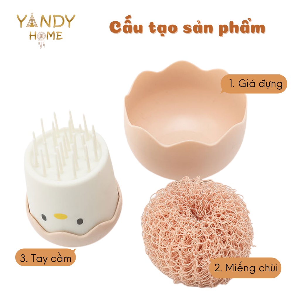 Bộ rửa chén bát đĩa YANDY HOME NB01 có tay cầm kèm đế đựng hình gà con dễ thương bền đẹp