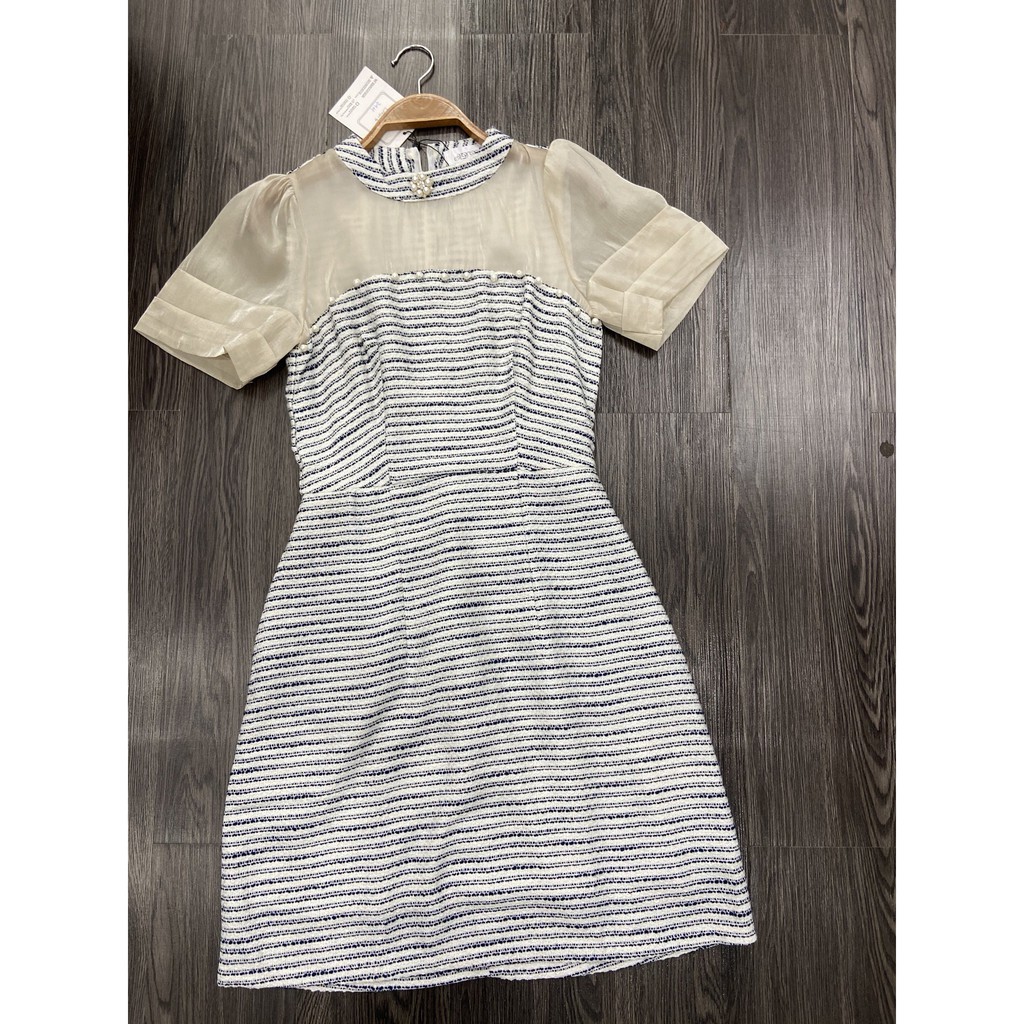 7411 Váy Đầm Suông Dạ Tweed Cổ Tròn Phối Tơ | BigBuy360 - bigbuy360.vn