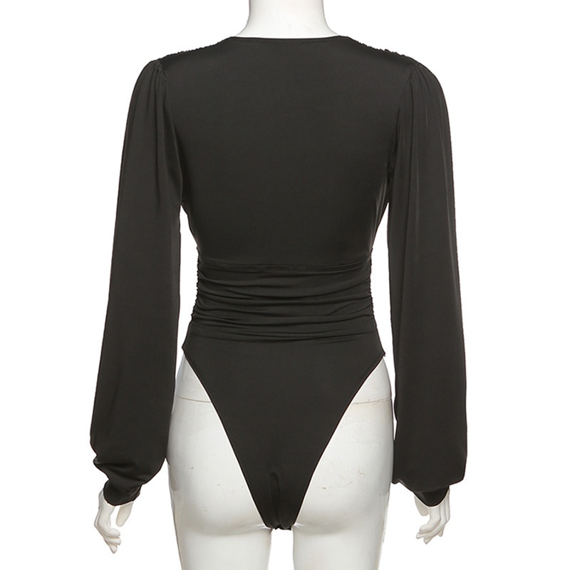 Jumpsuit tay dài cổ chữ V xẻ sâu màu trơn thời trang quyến rũ cho nữ | BigBuy360 - bigbuy360.vn