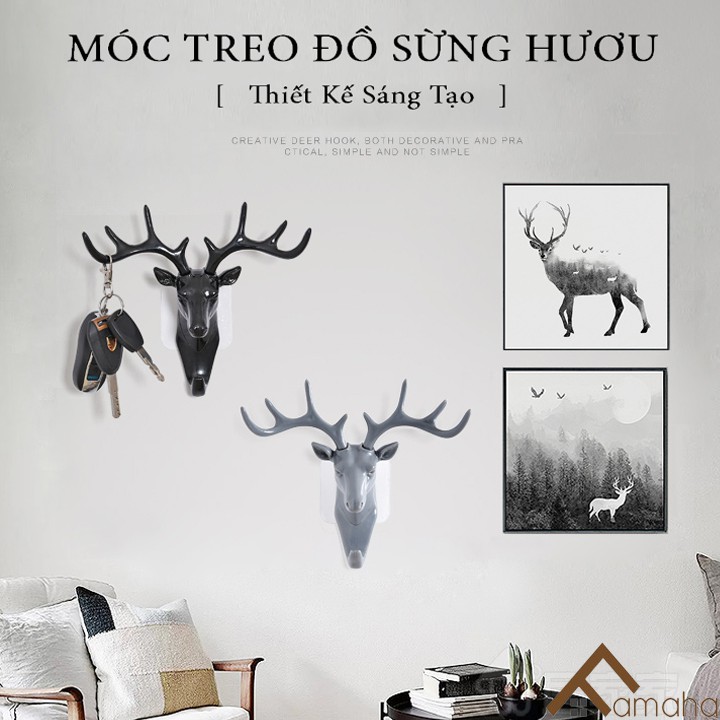 Móc treo đồ, quần áo dán tường siêu dính hình đầu hươu gắn tường, sau cửa thông minh