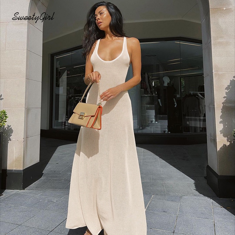 Đầm Cổ Chữ U Không Tay Hở Lưng Màu Trơn Thời Trang Dành Cho Nữ 2022