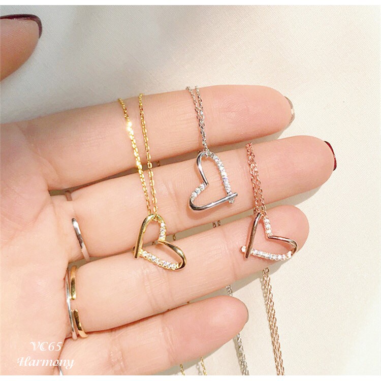 Vòng cổ, dây chuyền nữ bạc mạ vàng Little Heart mặt trái tim xinh xắn, sang chảnh, nữ tính VC65| Trang sức bạc Harmony