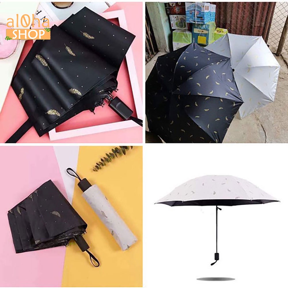 Ô dù gấp gọn hình lông vũ chống tia UV, chống mưa, chống nắng - al0ha Shop