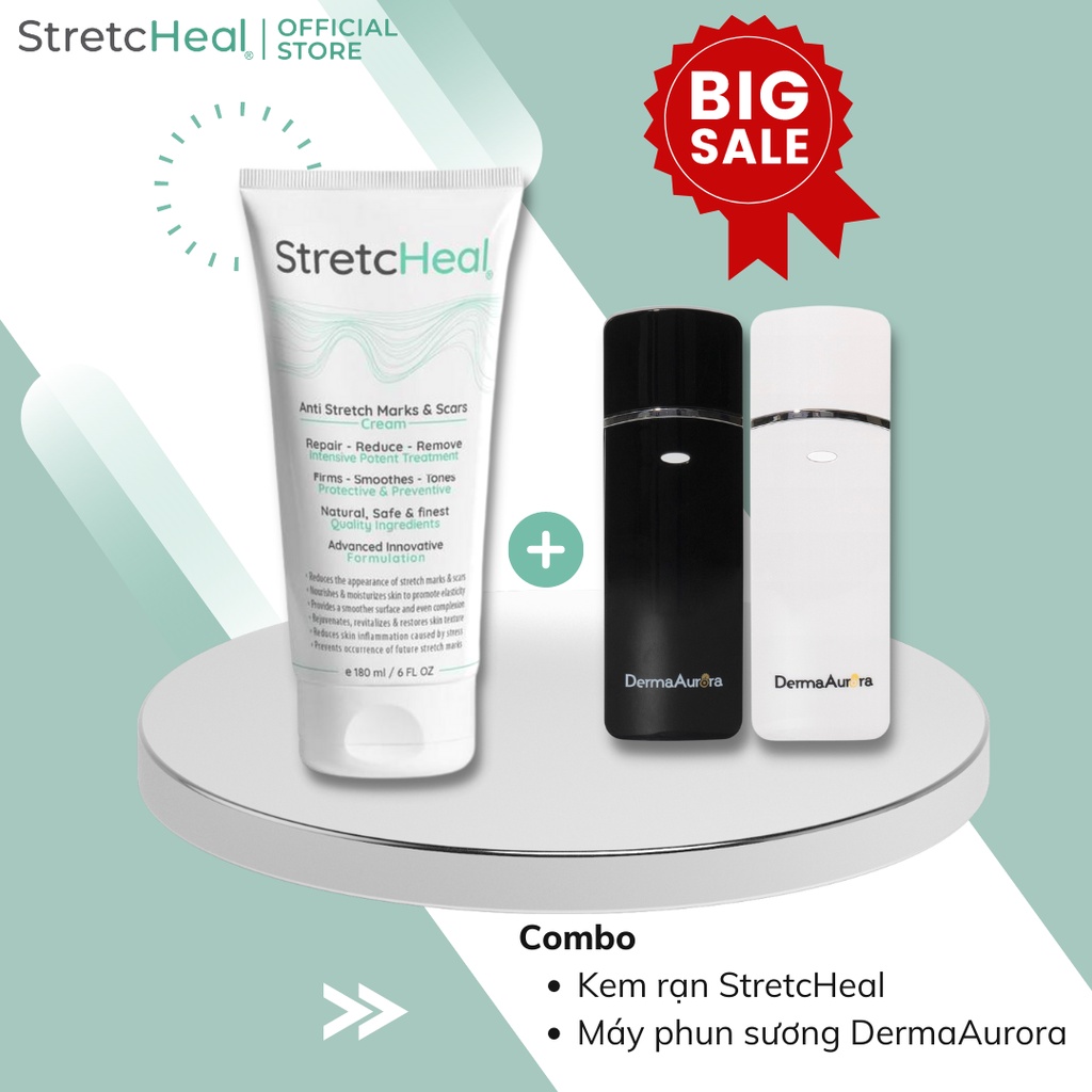 Combo Kem Rạn StretcHeal 180ml Chính Hãng Made in USA + quà tặng Máy phun sương Derma Aurora