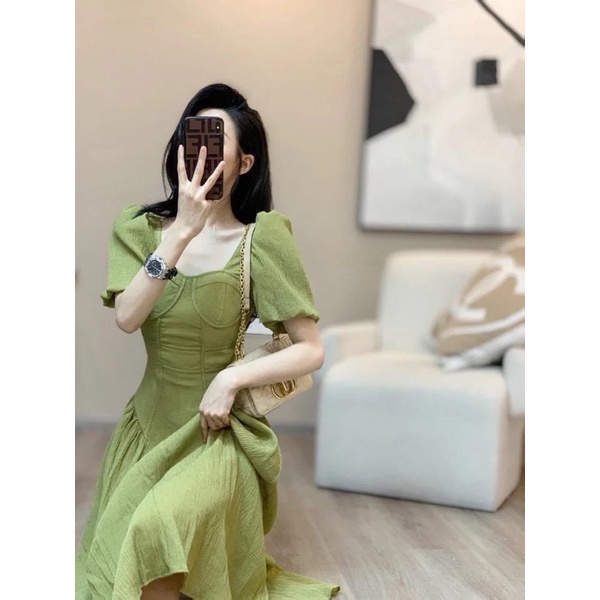 VÁY XINH TIỂU THƯ VÁY MÀU XANH BƠ TAY PHỒNG HOT TREND