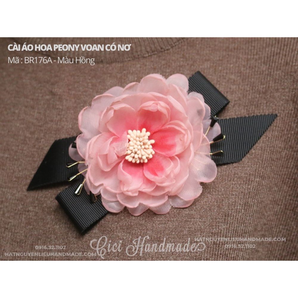 Cài áo hoa Peony voan có nơ Cici Handmade