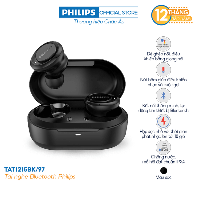 Tai nghe Bluetooth Philips TAT1215BK/97 – Màu đen
