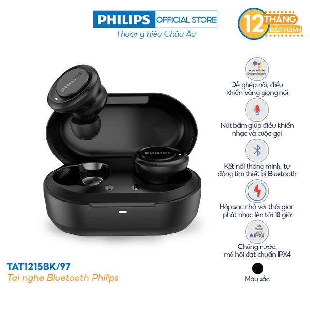 [Mã ELREHOT giảm 10% đơn 100K] Tai nghe Bluetooth Philips TAT1215BK/97 - Màu đen