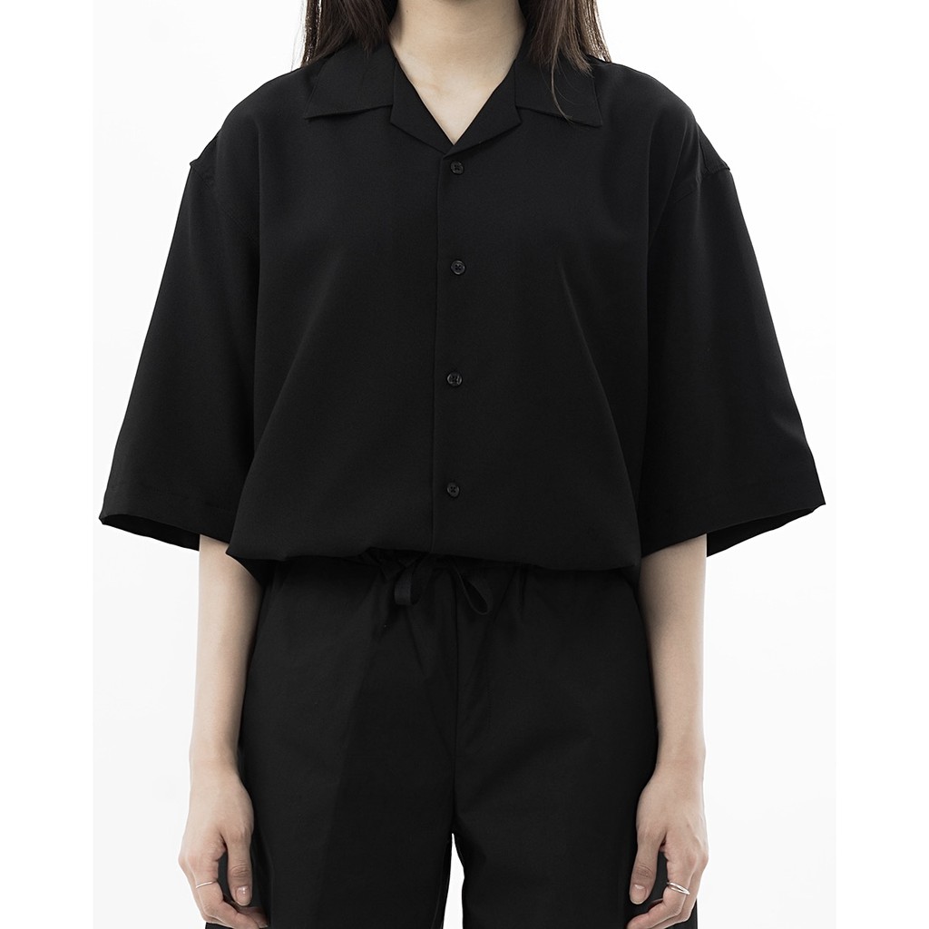 ÁO SƠ MI đen cổ vest tay ngắn CHUOT TRANG KKL