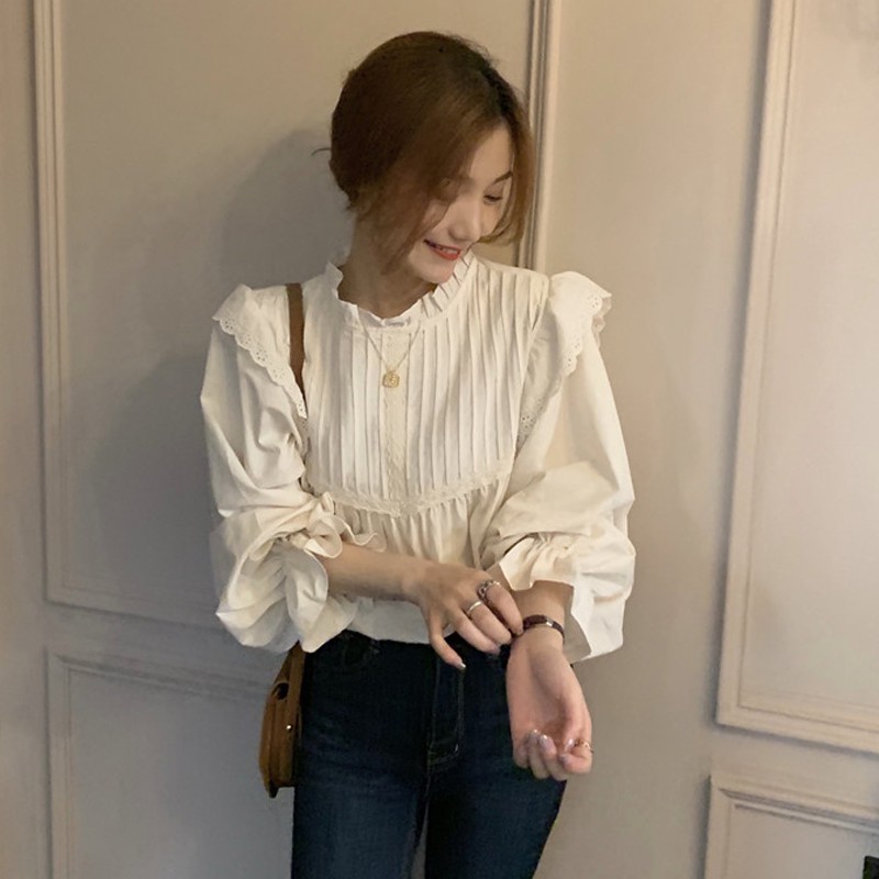 Áo babydoll cổ bèo phối ren ly Ulzzang