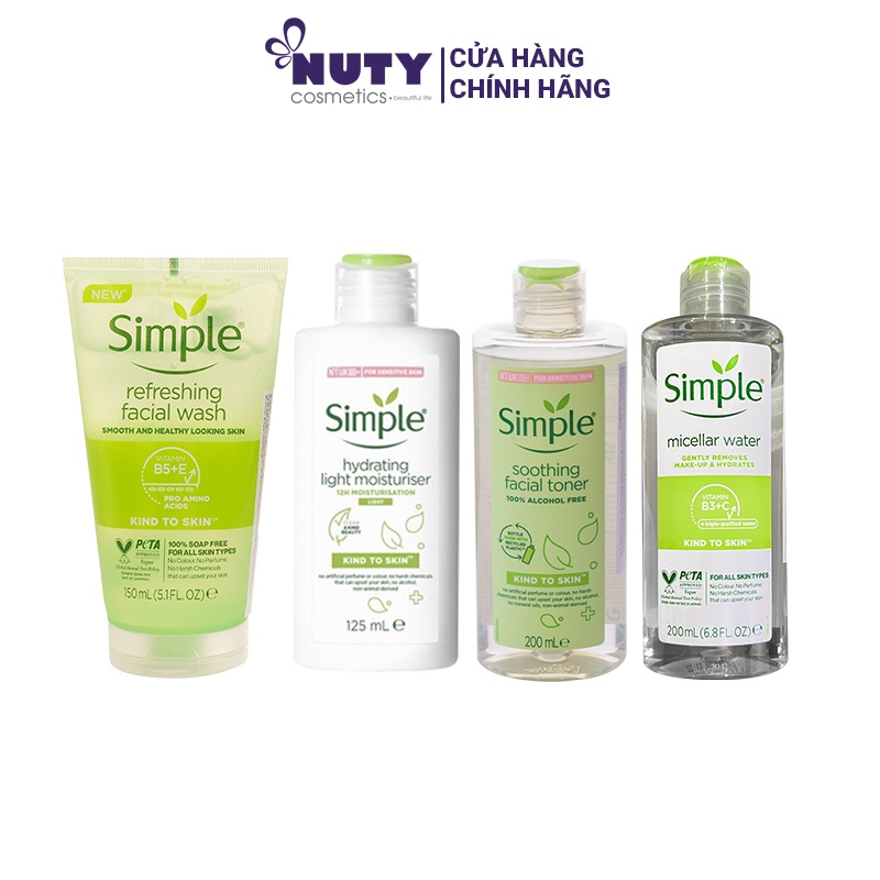 Combo 4 Món Simple Sữa Rửa Mặt + Nước Tẩy Trang + Nước Hoa Hồng + Kem