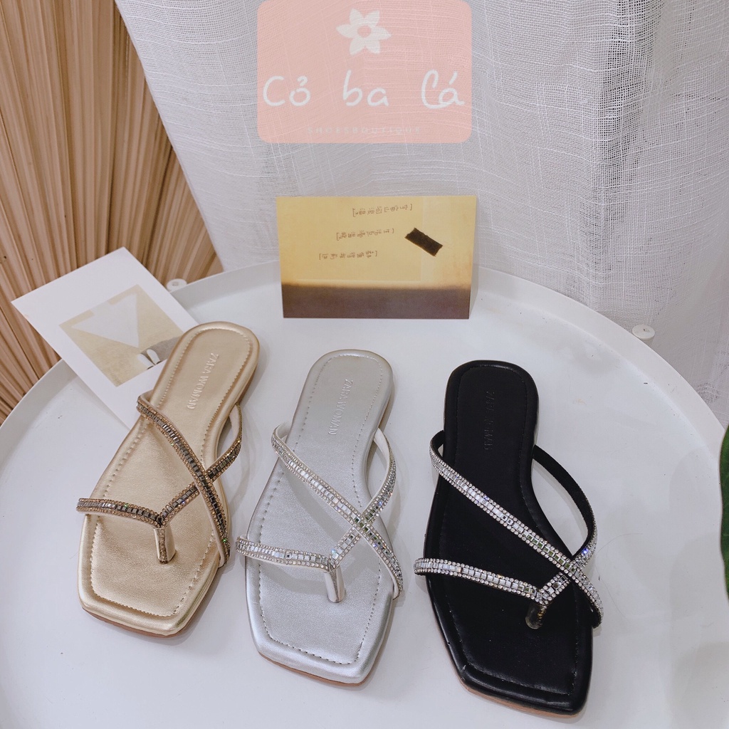 DÉP LÊ NỮ THỜI TRANG COBALA SHOES - DÉP NỮ ĐẾ BỆT CAO CẤP - DÉP DÂY MẢNH ĐÍNH HẠT - DÉP XỎ NGÓN QUAI ĐÁ D21052800
