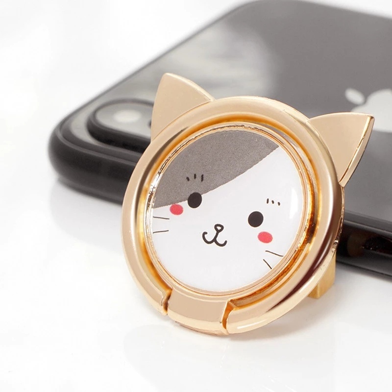 Giá đỡ nhẫn cho điện thoại bằng kim loại xoay 360 độ chống trượt hình mèo dễ thương thích hợp cho iPhone và Android