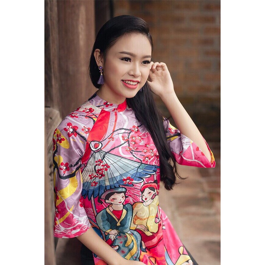 ÁO DÀI GẤM TAY LỠ IN HỌA TIẾT 3D D0617