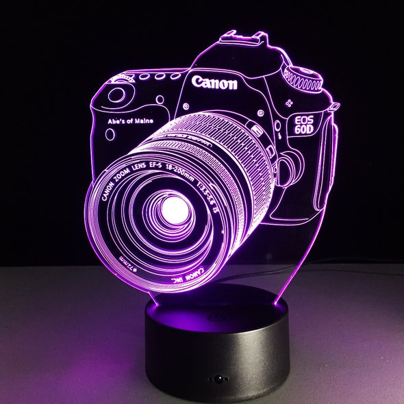 Đèn Ngủ, Đèn Bàn Trang Trí Mica Điều Khiển 16 Màu MÁY ẢNH CANON Chân Cắm USB Và Có Pin