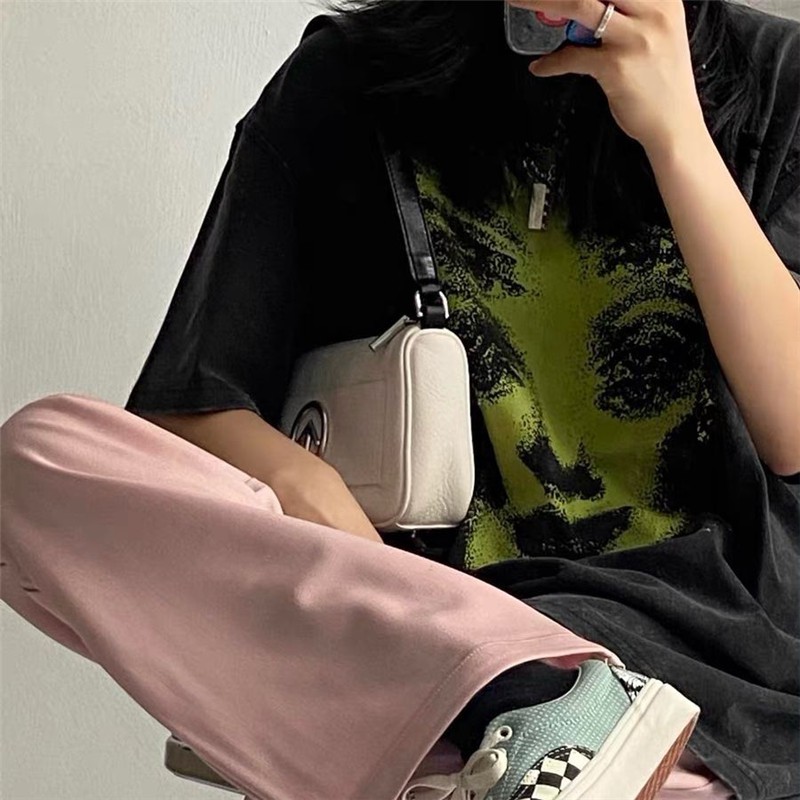 Đen Áo Thun Tay Ngắn Dáng Rộng In Họa Tiết Phong Cách Hip Hop Thời Trang Cho Nữ