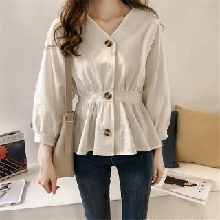 Áo sơ mi dài tay cổ chữ v xinh xắn dành cho nữ