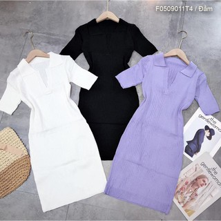 Đầm body len cổ bẻ