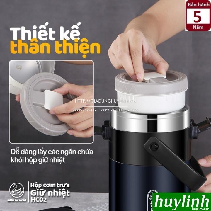 Hộp cơm giữ nhiệt 3 ngăn 2Good HC02 - 2 lít - Tặng túi xách - Kèm Đũa - Thìa - Bảo hành 5 năm