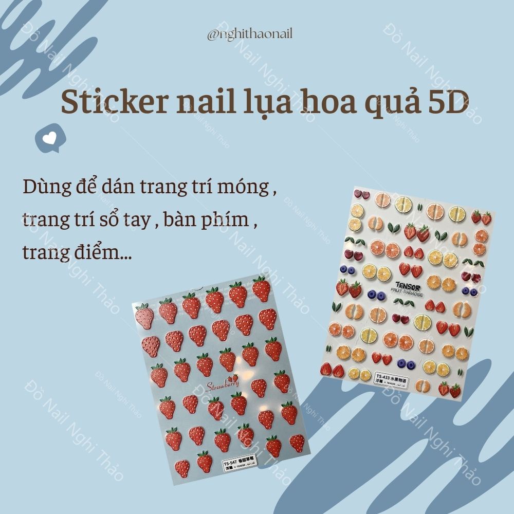 Sticker nail lụa hoa quả 5D