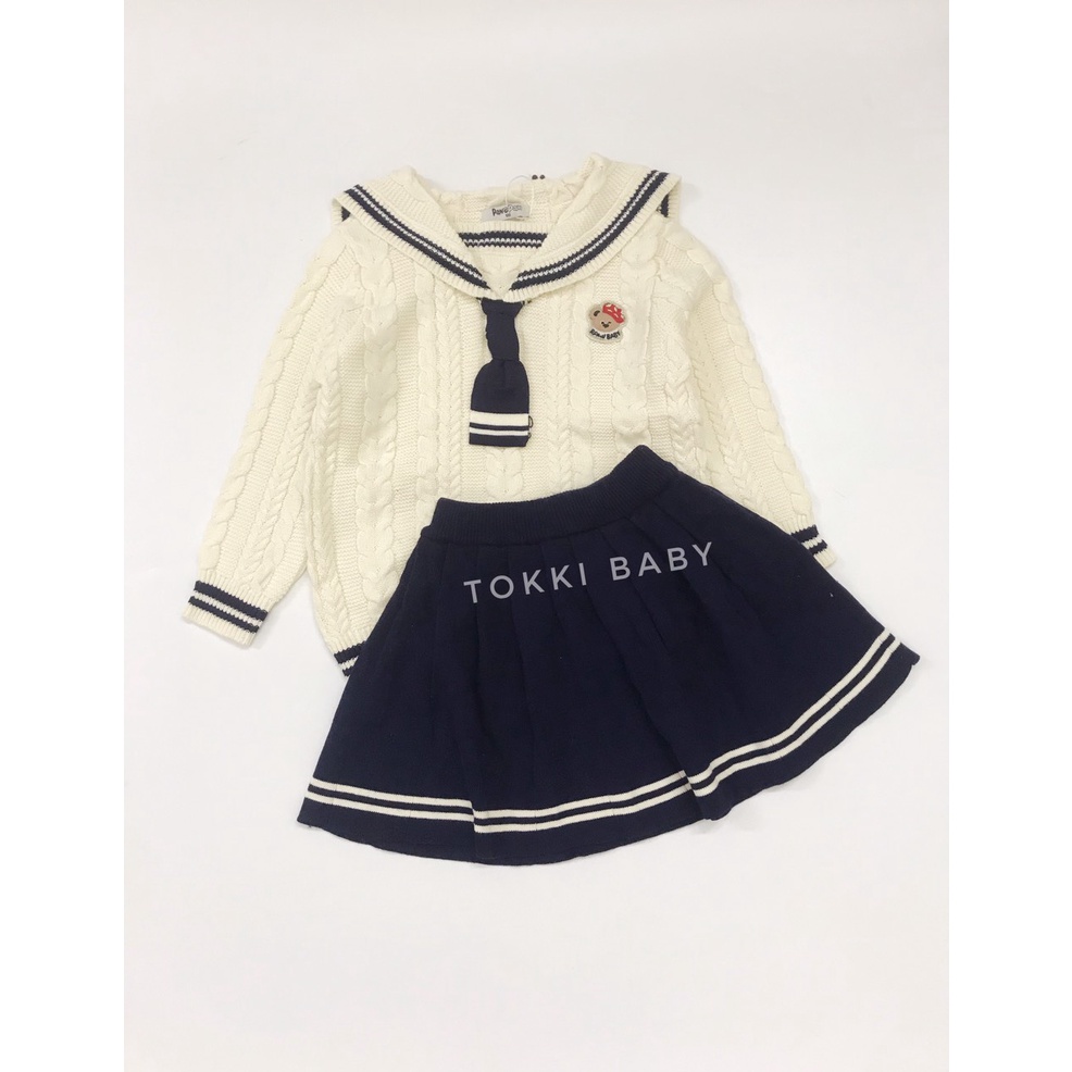 Set áo khoác len và chân váy thủy thủ xanh navy cho bé gái SPA003