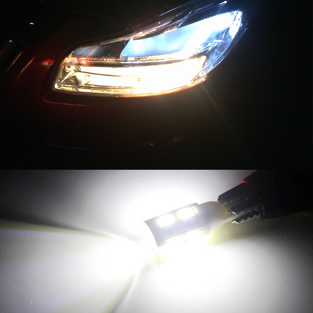 Bộ 2 bóng đèn LED T10 5630 10 SMD W5W chiếu ánh sáng trắng cho đuôi xe ô tô