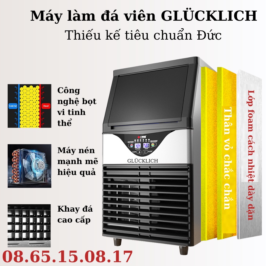 Máy làm đá viên GLUCKLICH 68Kg/ngày GL-68 - Thương hiệu GLÜCKLICH Đức