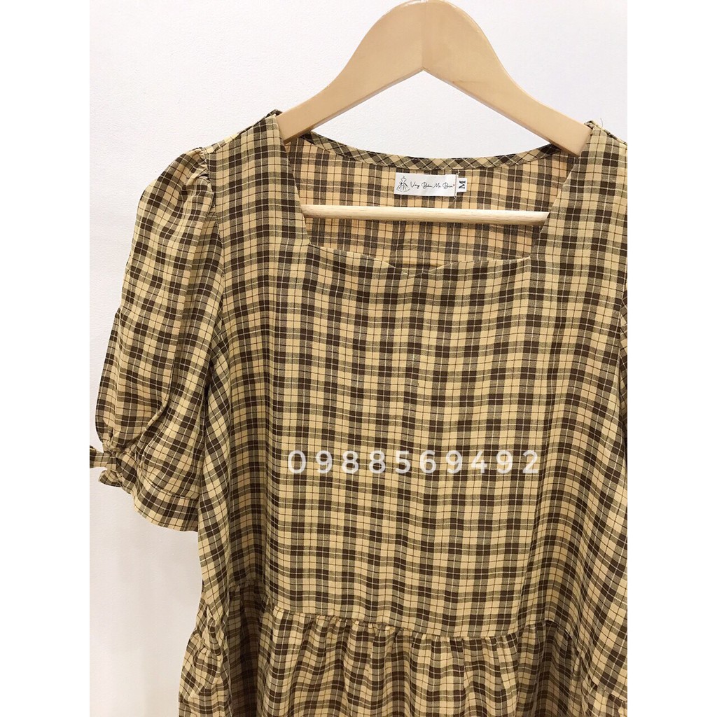 Áo Bầu Công Sở, Áo Bầu Kẻ Vàng Dáng Babydoll Tay Bo ( ảnh thật)